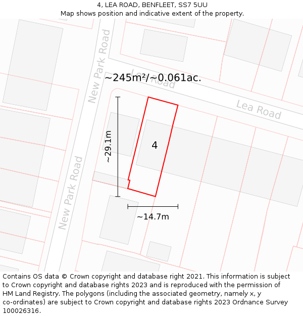 4, LEA ROAD, BENFLEET, SS7 5UU: Plot and title map