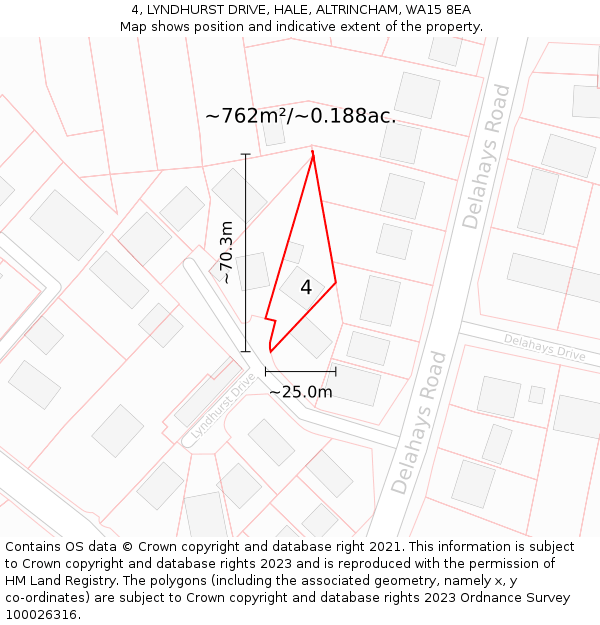 4, LYNDHURST DRIVE, HALE, ALTRINCHAM, WA15 8EA: Plot and title map