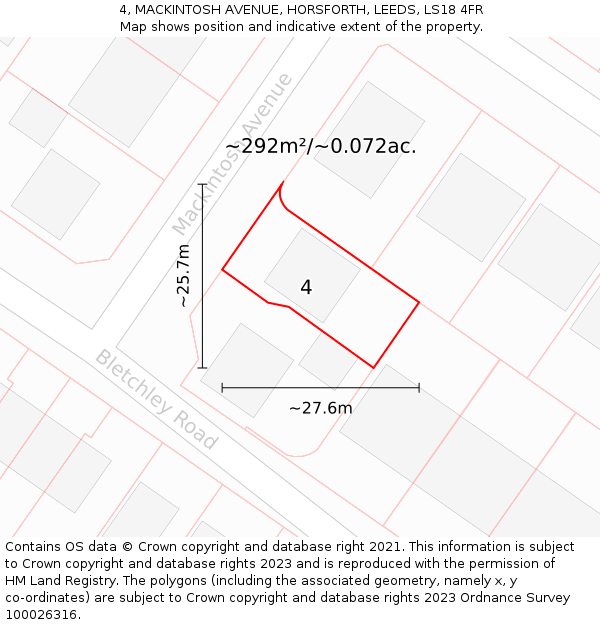 4, MACKINTOSH AVENUE, HORSFORTH, LEEDS, LS18 4FR: Plot and title map