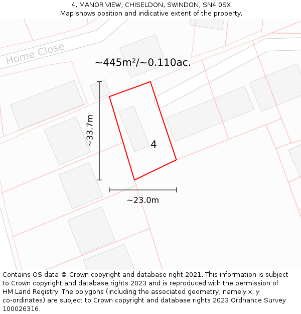 4, MANOR VIEW, CHISELDON, SWINDON, SN4 0SX: Plot and title map