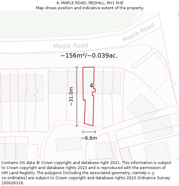 4, MAPLE ROAD, REDHILL, RH1 5HE: Plot and title map