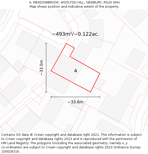 4, MEADOWBROOK, WOOLTON HILL, NEWBURY, RG20 9AN: Plot and title map
