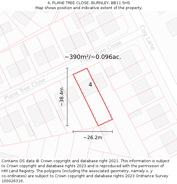 4, PLANE TREE CLOSE, BURNLEY, BB11 5HS: Plot and title map