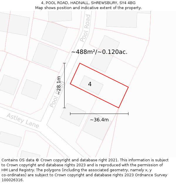 4, POOL ROAD, HADNALL, SHREWSBURY, SY4 4BG: Plot and title map