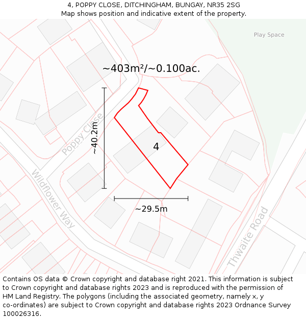 4, POPPY CLOSE, DITCHINGHAM, BUNGAY, NR35 2SG: Plot and title map