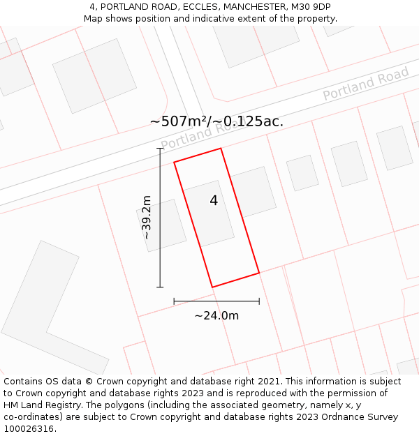 4, PORTLAND ROAD, ECCLES, MANCHESTER, M30 9DP: Plot and title map