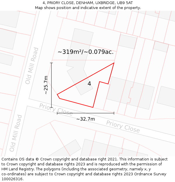 4, PRIORY CLOSE, DENHAM, UXBRIDGE, UB9 5AT: Plot and title map