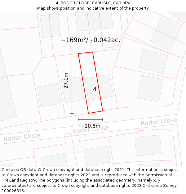 4, RODOR CLOSE, CARLISLE, CA3 0FW: Plot and title map