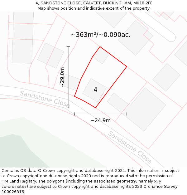 4, SANDSTONE CLOSE, CALVERT, BUCKINGHAM, MK18 2FF: Plot and title map