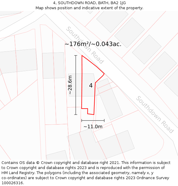 4, SOUTHDOWN ROAD, BATH, BA2 1JG: Plot and title map