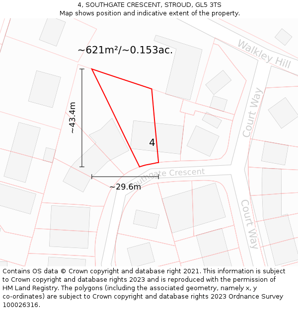 4, SOUTHGATE CRESCENT, STROUD, GL5 3TS: Plot and title map