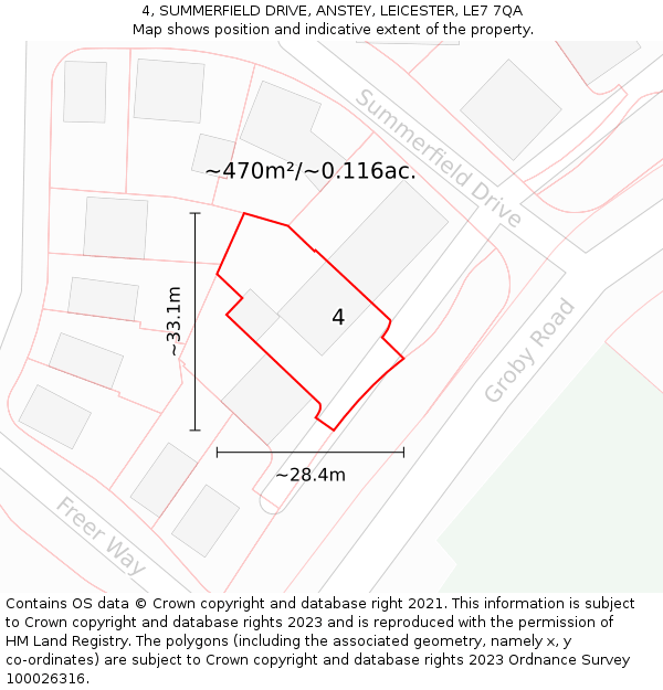 4, SUMMERFIELD DRIVE, ANSTEY, LEICESTER, LE7 7QA: Plot and title map