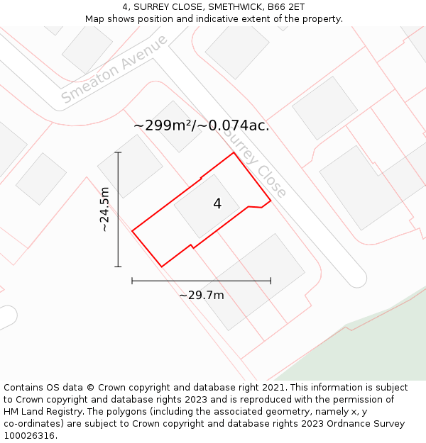 4, SURREY CLOSE, SMETHWICK, B66 2ET: Plot and title map