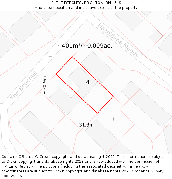 4, THE BEECHES, BRIGHTON, BN1 5LS: Plot and title map