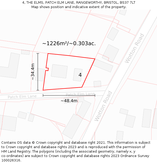 4, THE ELMS, PATCH ELM LANE, RANGEWORTHY, BRISTOL, BS37 7LT: Plot and title map