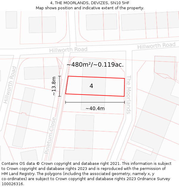 4, THE MOORLANDS, DEVIZES, SN10 5HF: Plot and title map
