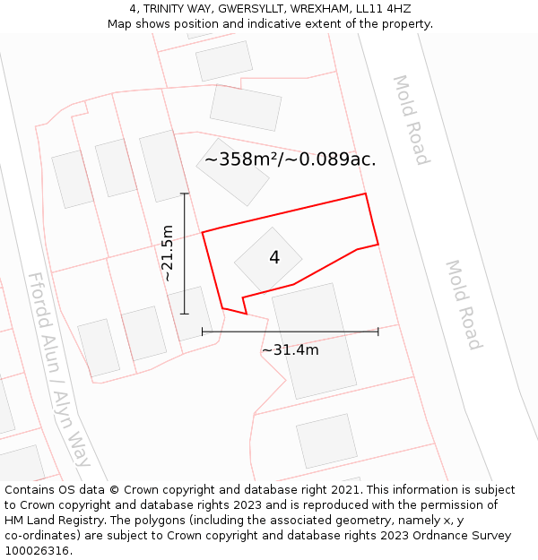 4, TRINITY WAY, GWERSYLLT, WREXHAM, LL11 4HZ: Plot and title map