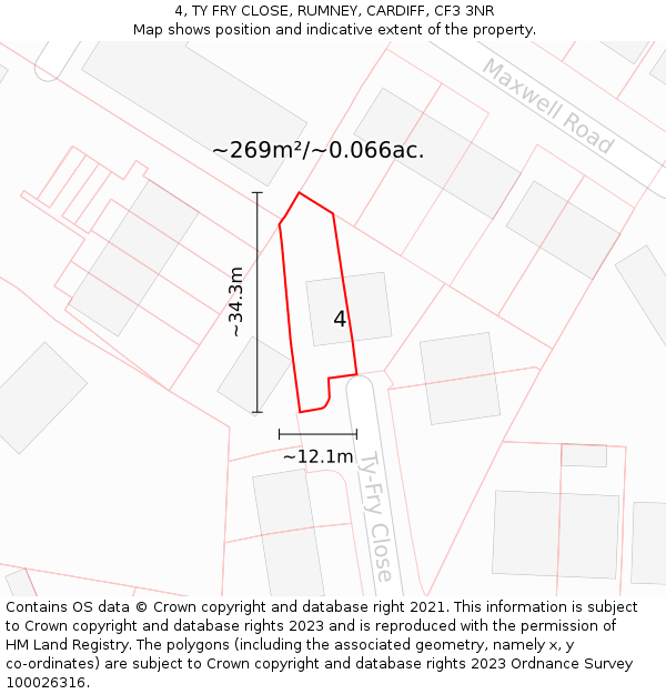 4, TY FRY CLOSE, RUMNEY, CARDIFF, CF3 3NR: Plot and title map