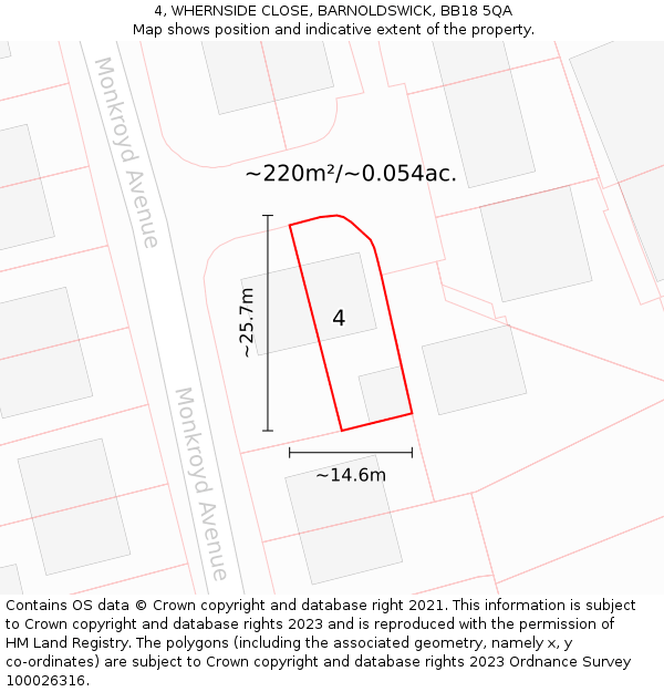 4, WHERNSIDE CLOSE, BARNOLDSWICK, BB18 5QA: Plot and title map