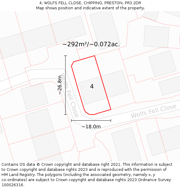 4, WOLFS FELL CLOSE, CHIPPING, PRESTON, PR3 2DR: Plot and title map