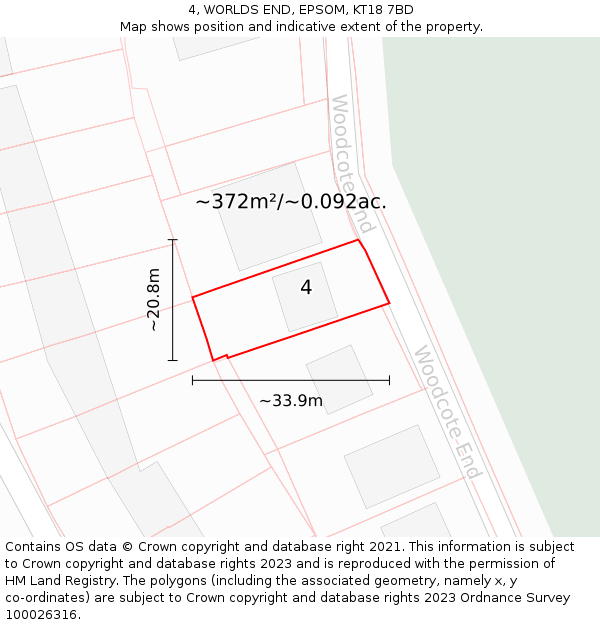 4, WORLDS END, EPSOM, KT18 7BD: Plot and title map