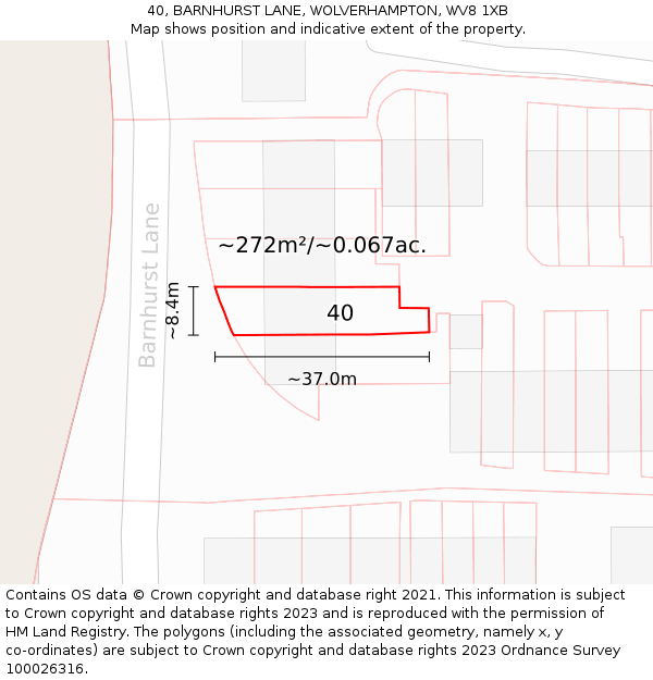 40, BARNHURST LANE, WOLVERHAMPTON, WV8 1XB: Plot and title map