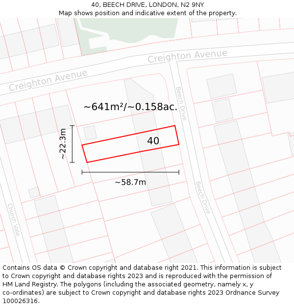 40, BEECH DRIVE, LONDON, N2 9NY: Plot and title map