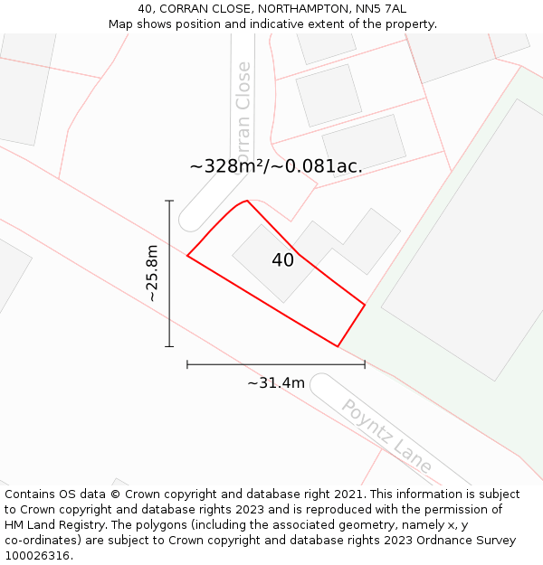 40, CORRAN CLOSE, NORTHAMPTON, NN5 7AL: Plot and title map