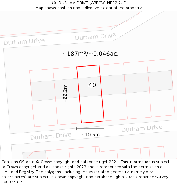 40, DURHAM DRIVE, JARROW, NE32 4UD: Plot and title map