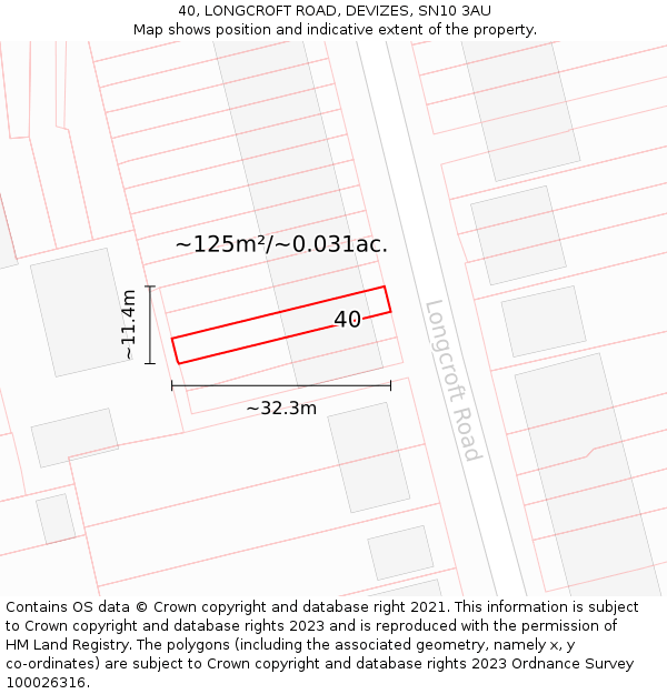 40, LONGCROFT ROAD, DEVIZES, SN10 3AU: Plot and title map