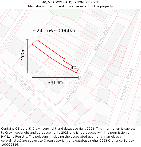40, MEADOW WALK, EPSOM, KT17 2EB: Plot and title map