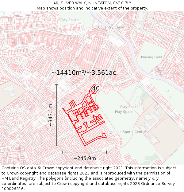 40, SILVER WALK, NUNEATON, CV10 7LY: Plot and title map