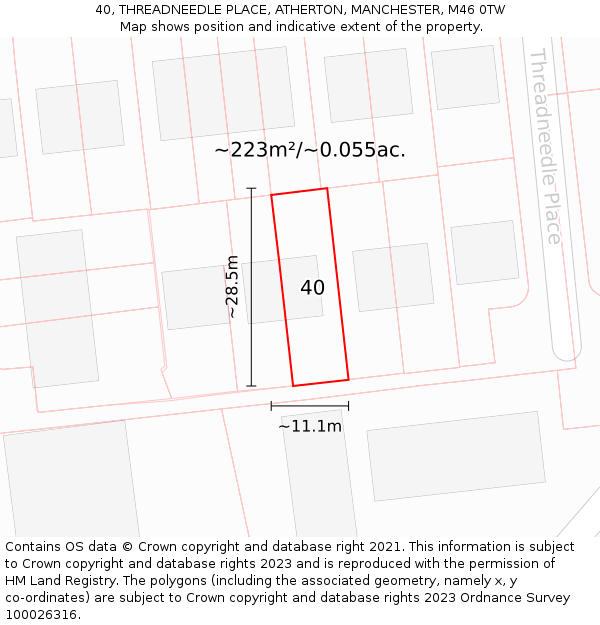 40, THREADNEEDLE PLACE, ATHERTON, MANCHESTER, M46 0TW: Plot and title map