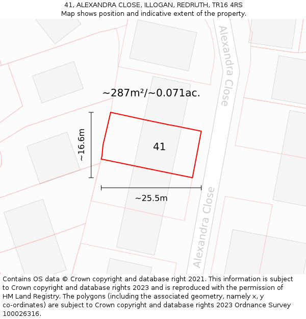 41, ALEXANDRA CLOSE, ILLOGAN, REDRUTH, TR16 4RS: Plot and title map