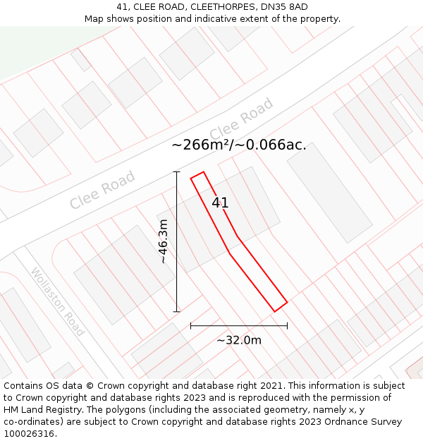 41, CLEE ROAD, CLEETHORPES, DN35 8AD: Plot and title map