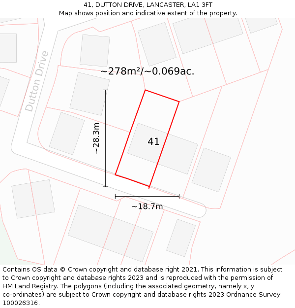 41, DUTTON DRIVE, LANCASTER, LA1 3FT: Plot and title map