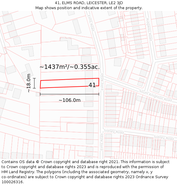 41, ELMS ROAD, LEICESTER, LE2 3JD: Plot and title map