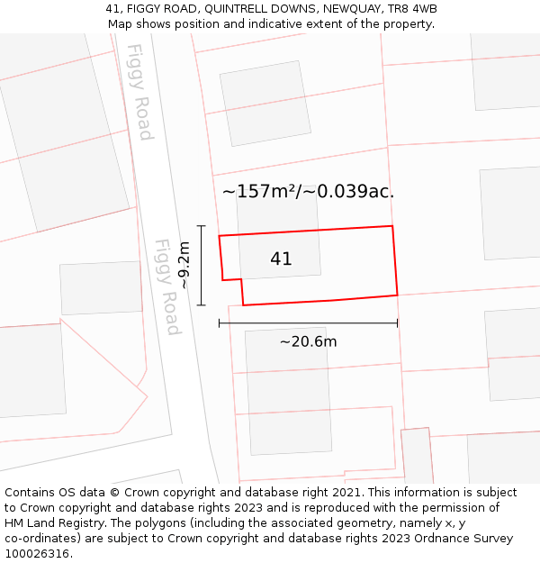 41, FIGGY ROAD, QUINTRELL DOWNS, NEWQUAY, TR8 4WB: Plot and title map