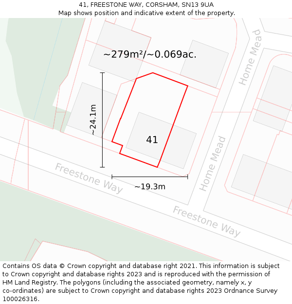 41, FREESTONE WAY, CORSHAM, SN13 9UA: Plot and title map