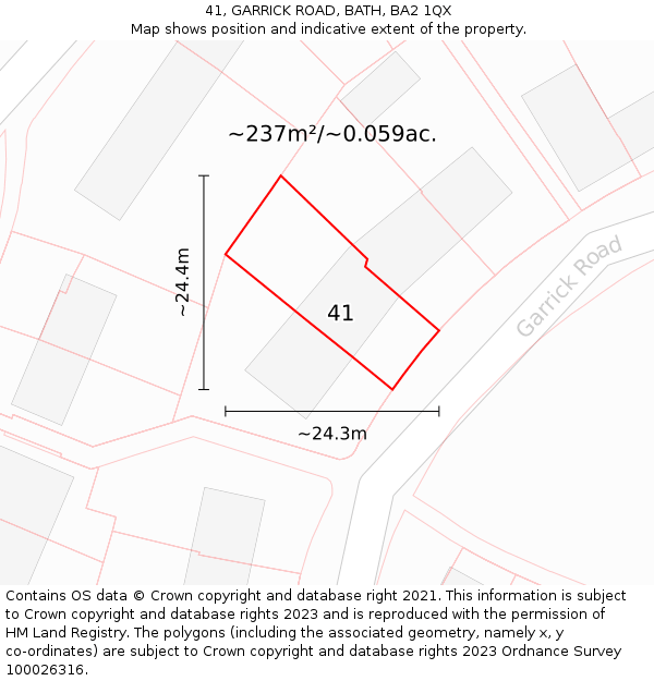 41, GARRICK ROAD, BATH, BA2 1QX: Plot and title map