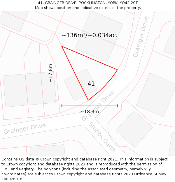 41, GRAINGER DRIVE, POCKLINGTON, YORK, YO42 2ST: Plot and title map