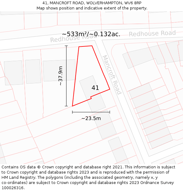 41, MANCROFT ROAD, WOLVERHAMPTON, WV6 8RP: Plot and title map