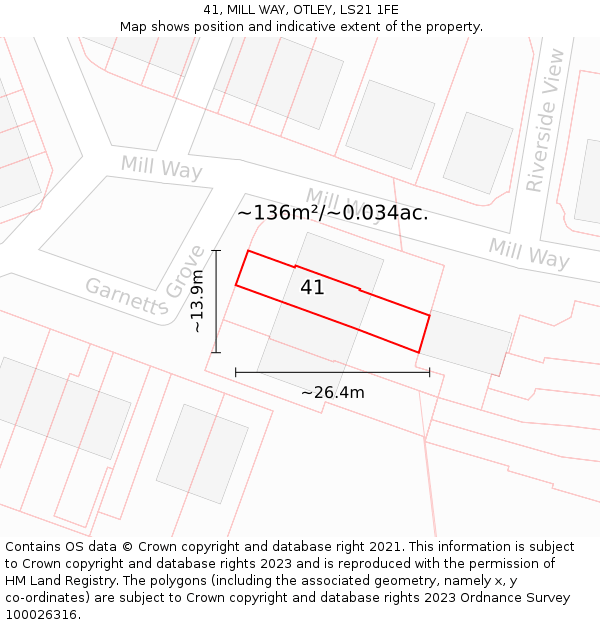41, MILL WAY, OTLEY, LS21 1FE: Plot and title map