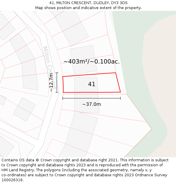 41, MILTON CRESCENT, DUDLEY, DY3 3DS: Plot and title map