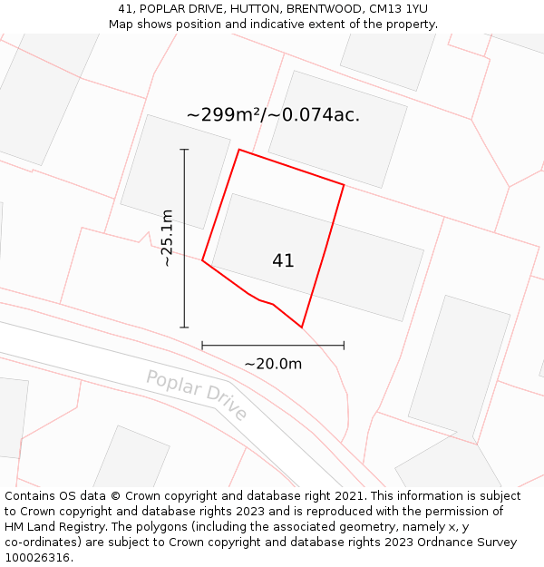 41, POPLAR DRIVE, HUTTON, BRENTWOOD, CM13 1YU: Plot and title map