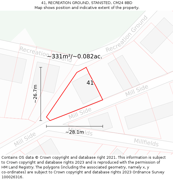 41, RECREATION GROUND, STANSTED, CM24 8BD: Plot and title map