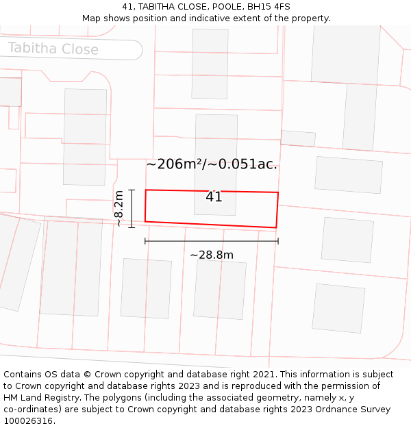 41, TABITHA CLOSE, POOLE, BH15 4FS: Plot and title map