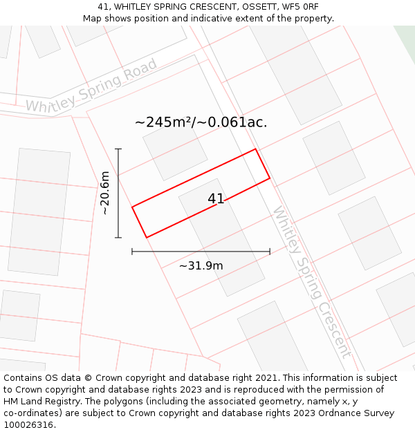 41, WHITLEY SPRING CRESCENT, OSSETT, WF5 0RF: Plot and title map