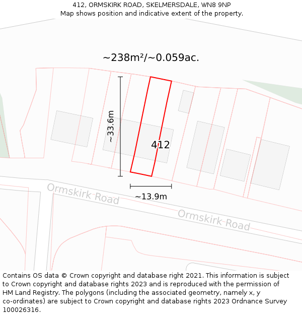 412, ORMSKIRK ROAD, SKELMERSDALE, WN8 9NP: Plot and title map