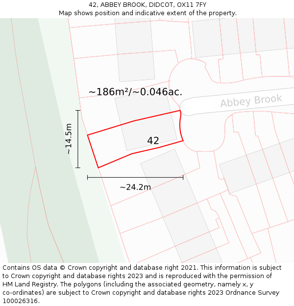 42, ABBEY BROOK, DIDCOT, OX11 7FY: Plot and title map